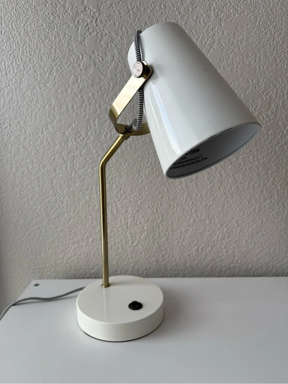 White and Gold Desk Lamp with Built-In USB Port